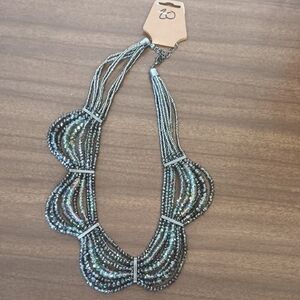 Beautiful Silver And Multicolor Beaded Statement Piece Necklace